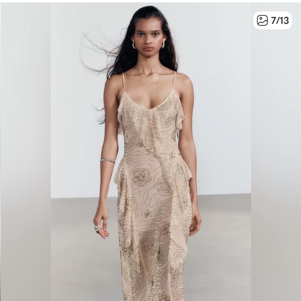 NET ZARA SHIMMERING RUFFLED MIDI DRESS